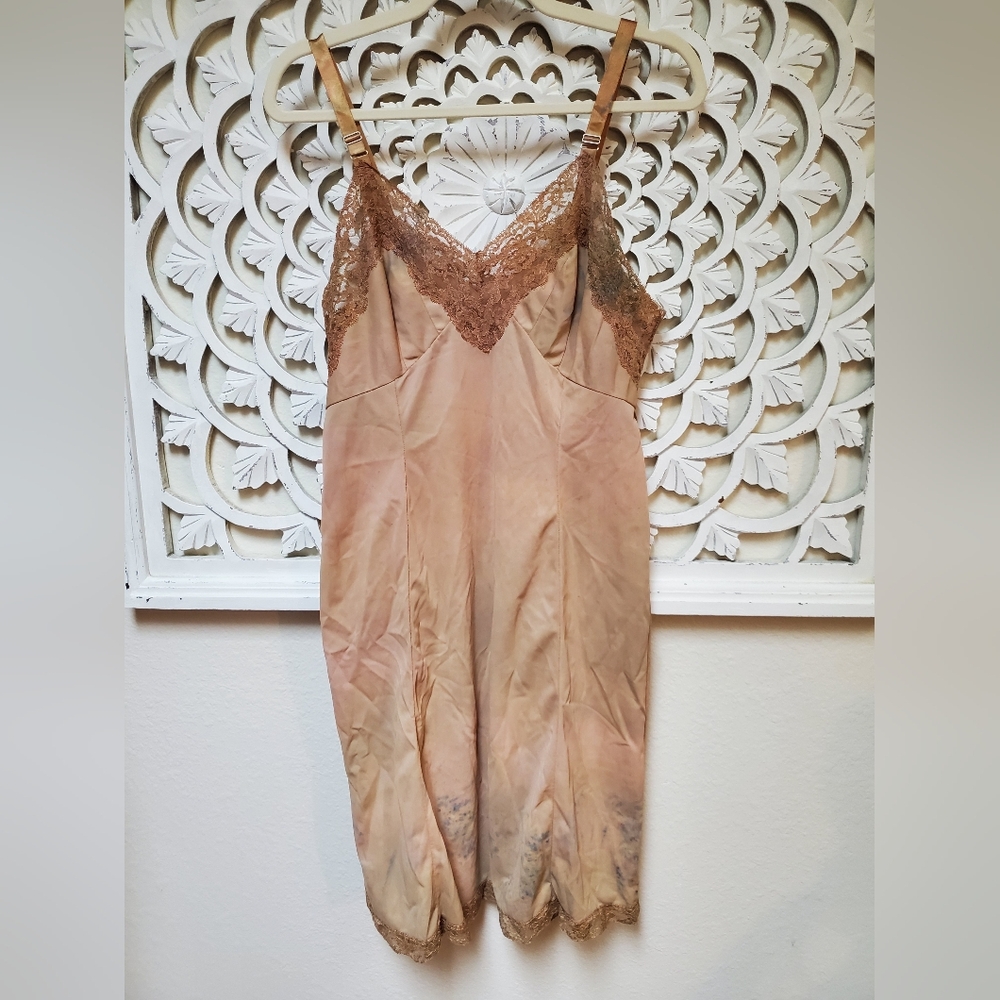 Upcycled Vintage Slip Hand Dyed Tea Stain Size XS/Small